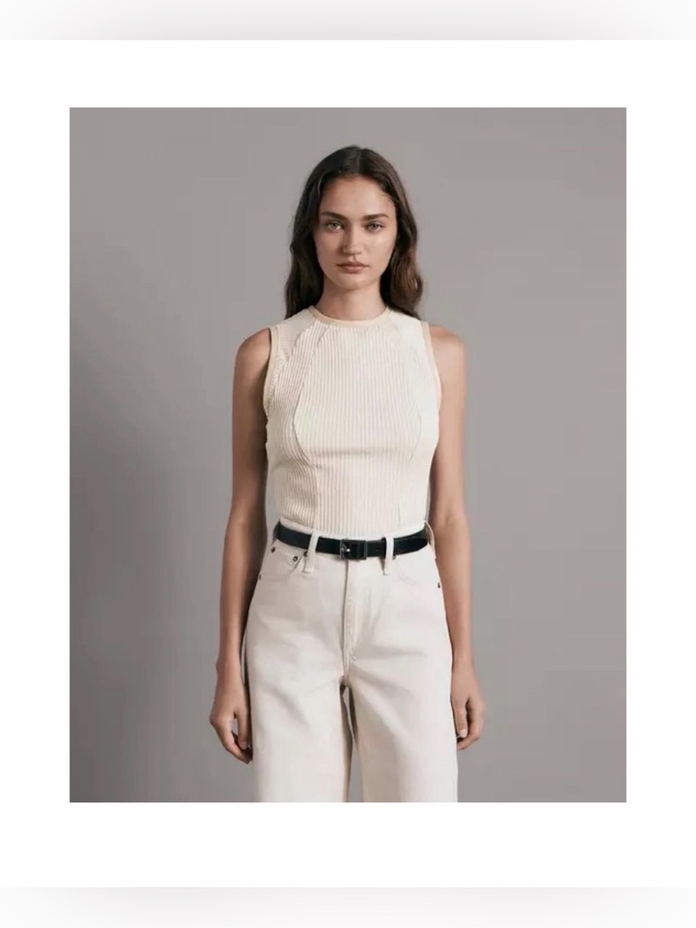 Rag & Bone-sz Large-Cream Sleeveless Ribbed Knit Tank Top, Work Must Have!
